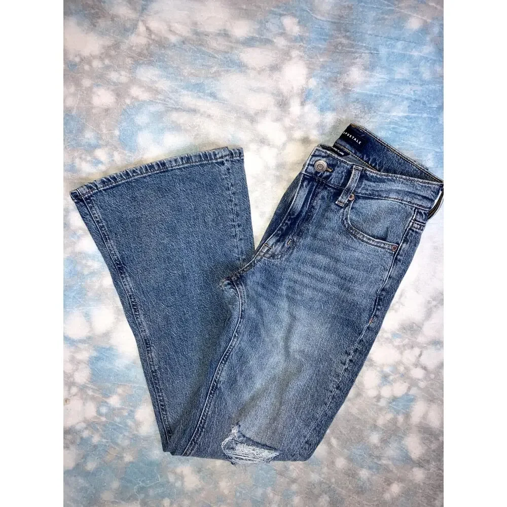 AEROPOSTALE High Rise Flare Jeans Ripped Denim Size 2 S Short - Picture 5 of 11